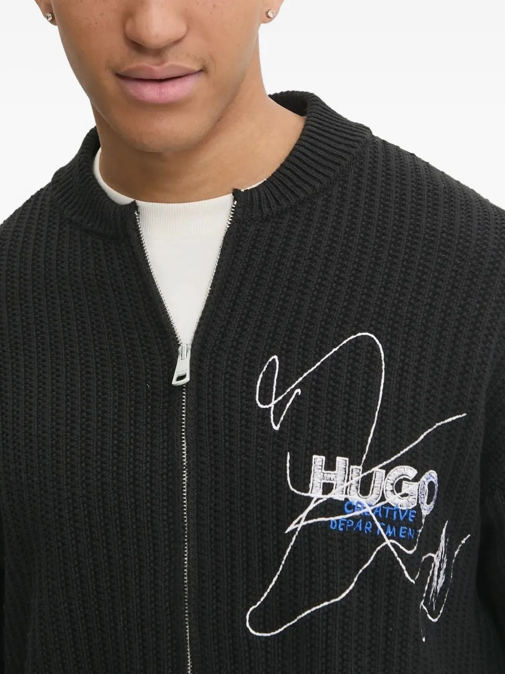 HUGO Geribbeld vest met rits Zwart