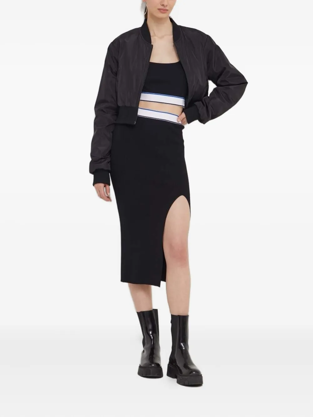 Hugo Boss Ribbed-knit Cropped Top In Black