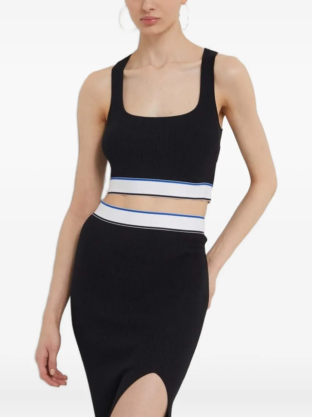 Hugo Boss Ribbed-knit Cropped Top In Black