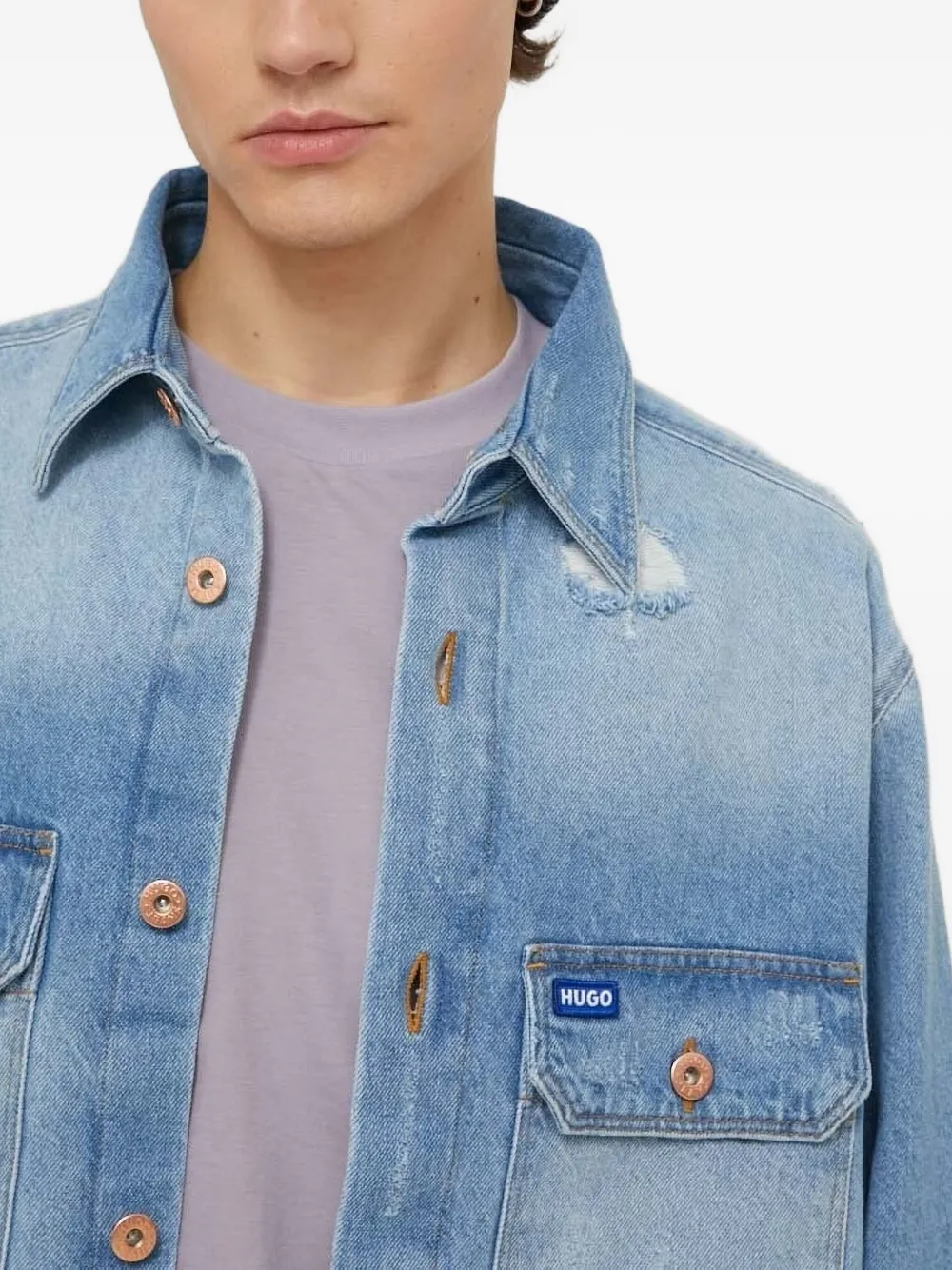 HUGO Gerafeld denim overhemd Blauw