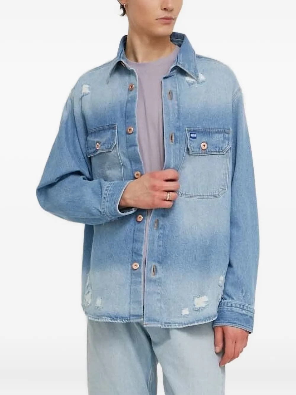 HUGO Gerafeld denim overhemd Blauw