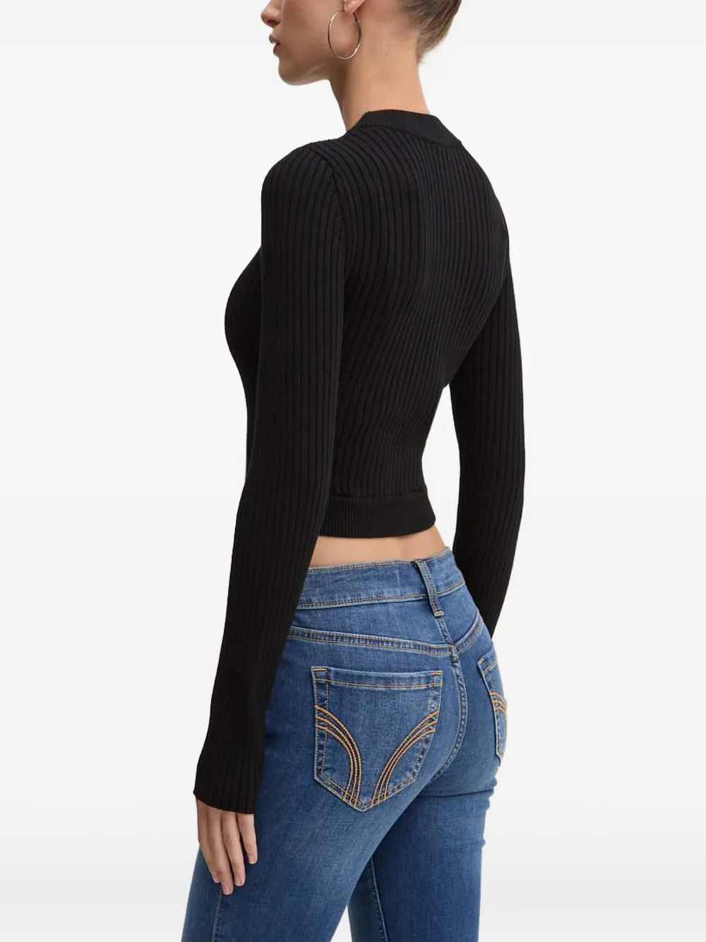 HUGO Geribbelde top met patch Zwart