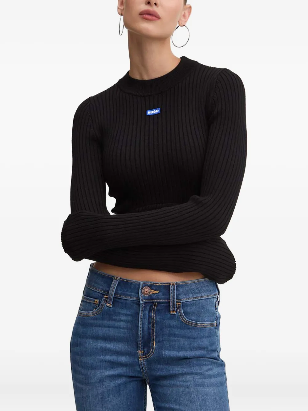 HUGO ribbed patch top | noir | Image 1