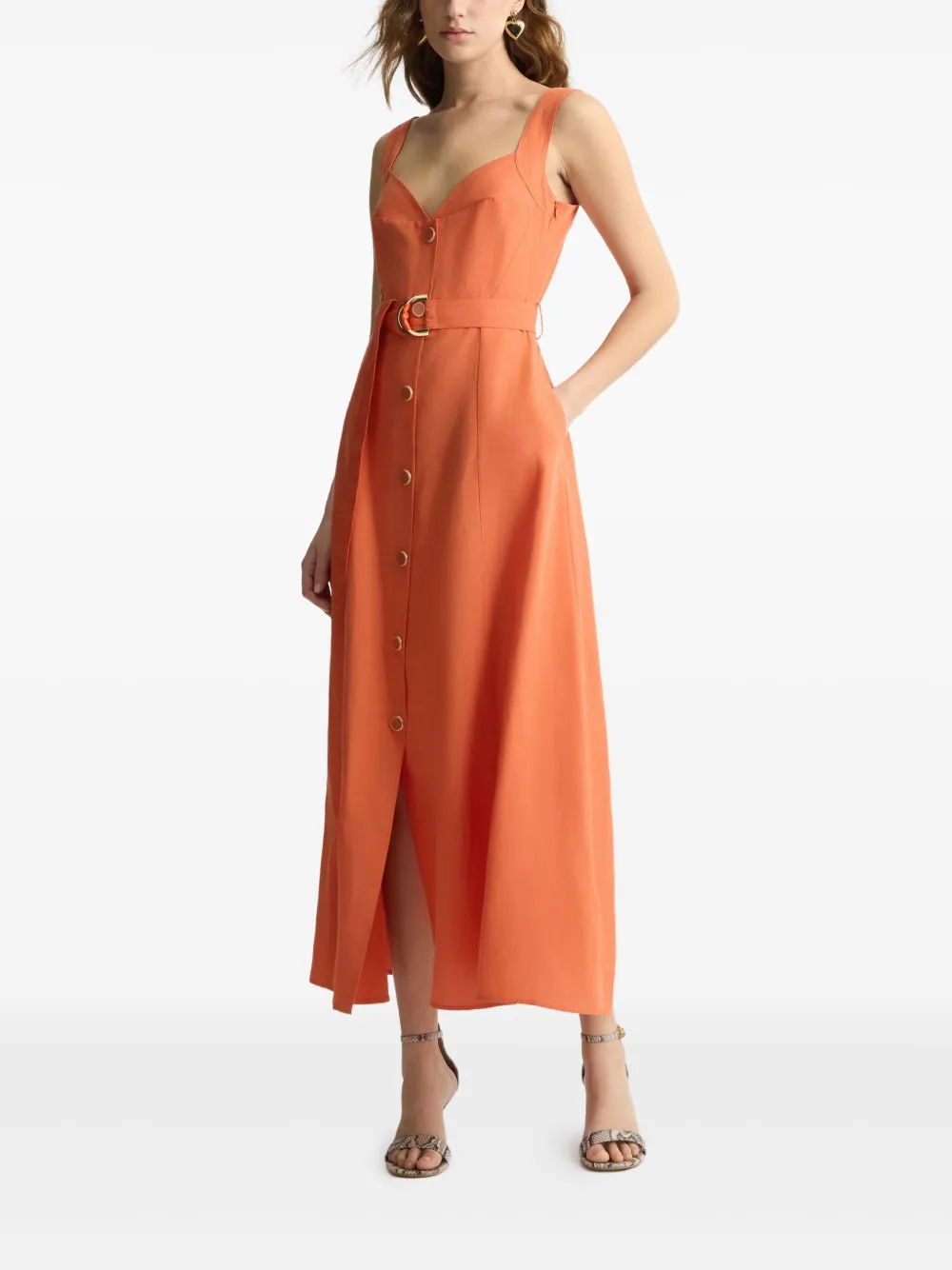 Liu •jo Liu Jo A-line Midi Dress With Button-down Front In Orange