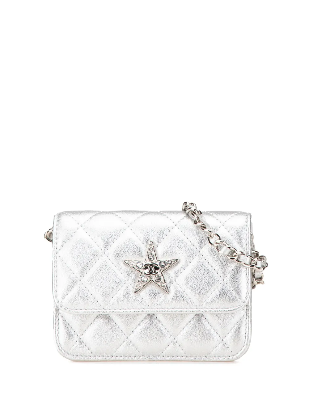 CHANEL Pre-Owned 2021-2024 メタリックラムスキン クリスタルスター チェーン ベルトバッグ - シルバートーン CHANEL Pre-Owned 2021-2024 メタリックラムスキン クリスタルスター チェーン ベルトバッグ - シルバートーン