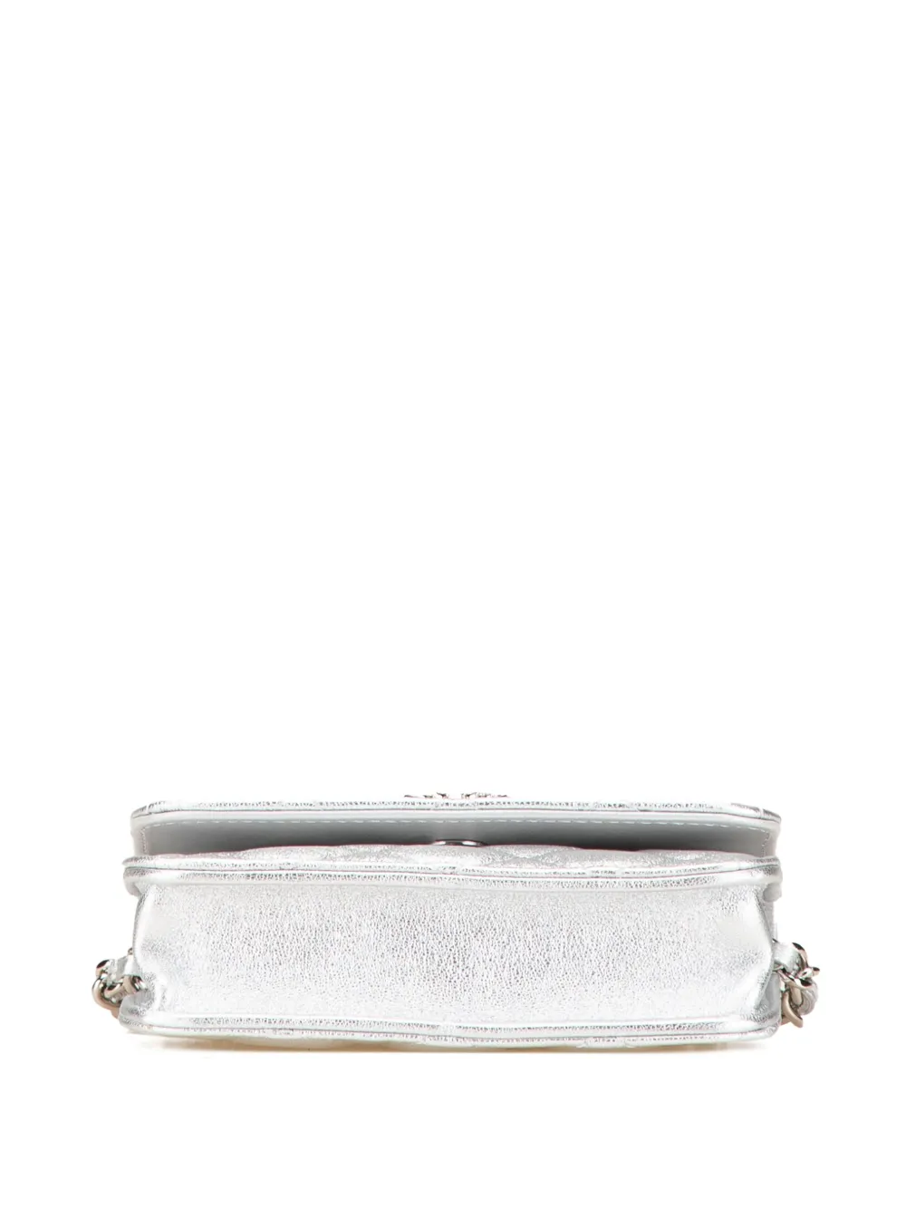 Pre-owned Chanel 2021-2024 Metallic Lambskin Crystal Star Chain Belt Bag In Silver