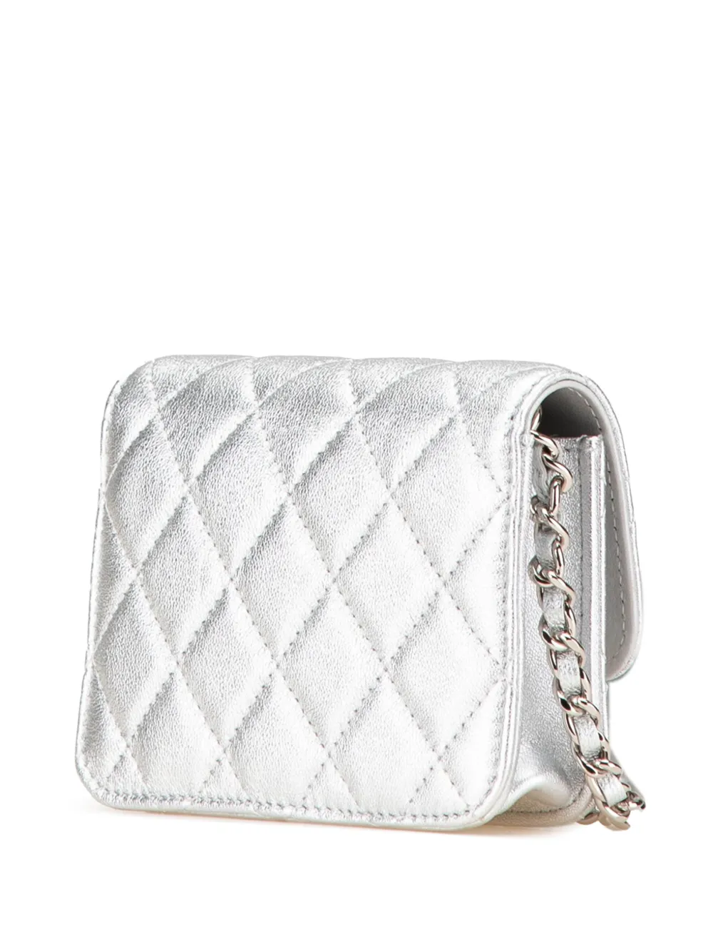Pre-owned Chanel 2021-2024 Metallic Lambskin Crystal Star Chain Belt Bag In Silver