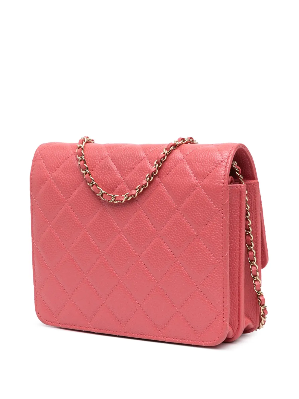 Pre-owned Chanel 2018 Quilted Caviar Golden Class Wallet On Chain Crossbody Bag In Pink