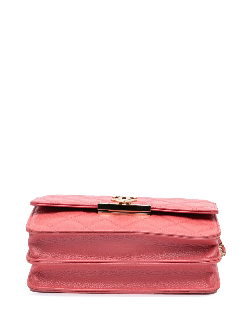 Pre-owned Chanel 2018 Quilted Caviar Golden Class Wallet On Chain Crossbody Bag In Pink