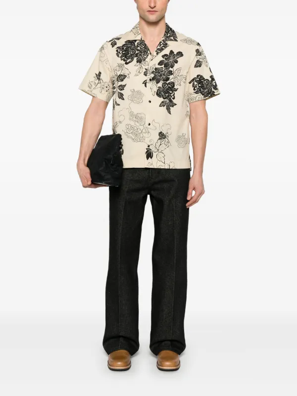 MONCLER フラワープリント 半袖シャツ Moncler floral-print Shirt | Neutrals | FARFETCH