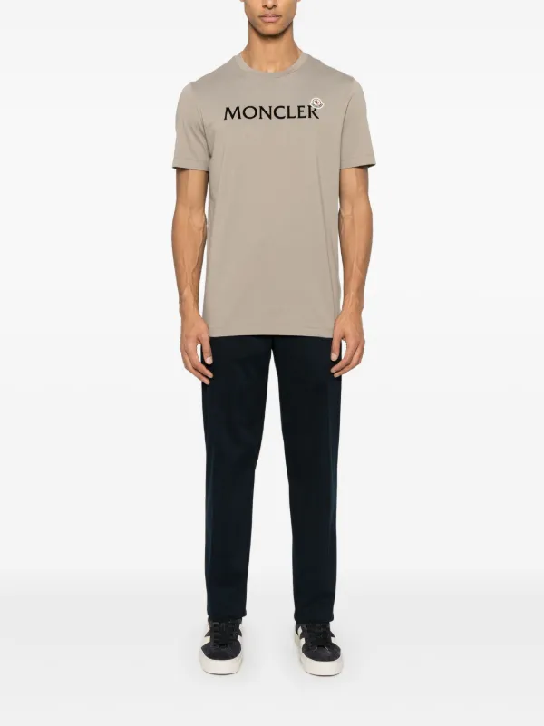 Moncler flocked-logo Cotton T-shirt | Grey | FARFETCH