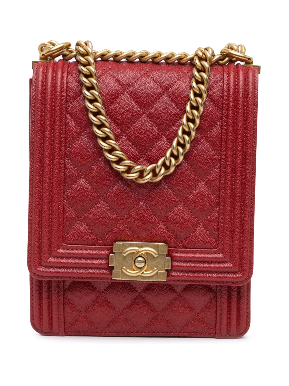 CHANEL Pre-Owned شنطة كتف كافيار مبطنة 'نورث ساوث بوي فلاب' 2019 | أحمر | Image 1