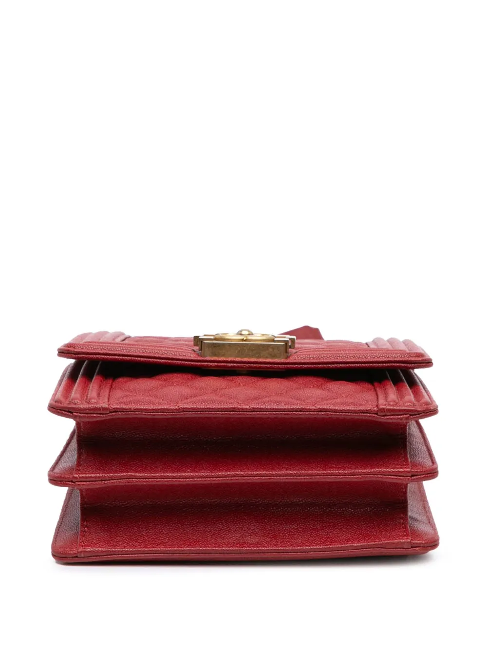 Pre-owned Chanel 2019 Quilted Caviar North South Boy Flap Shoulder Bag In Red