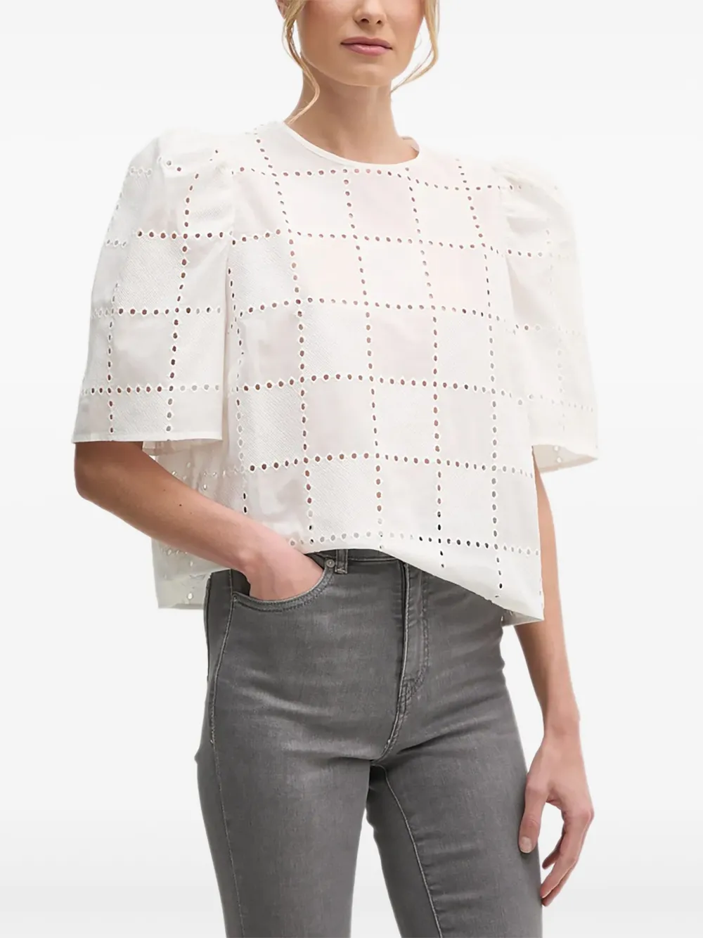 IVY OAK Top met pofmouwen en ringlets Wit