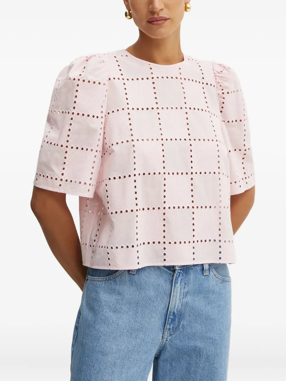 IVY OAK puff-sleeve eyelet top - Rosa