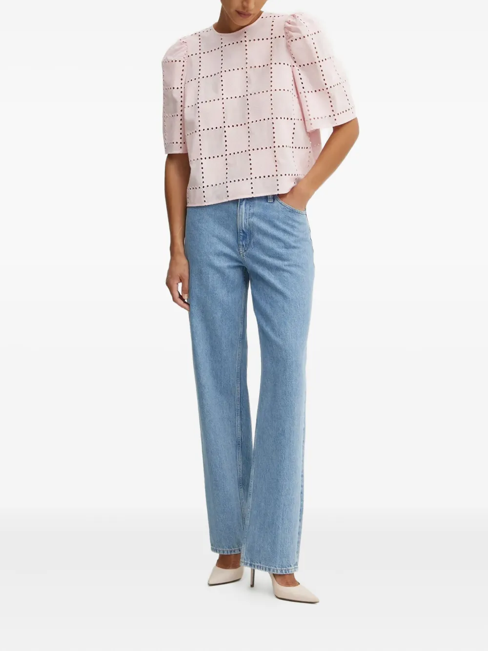 IVY OAK Top met pofmouwen en ringlets - Roze