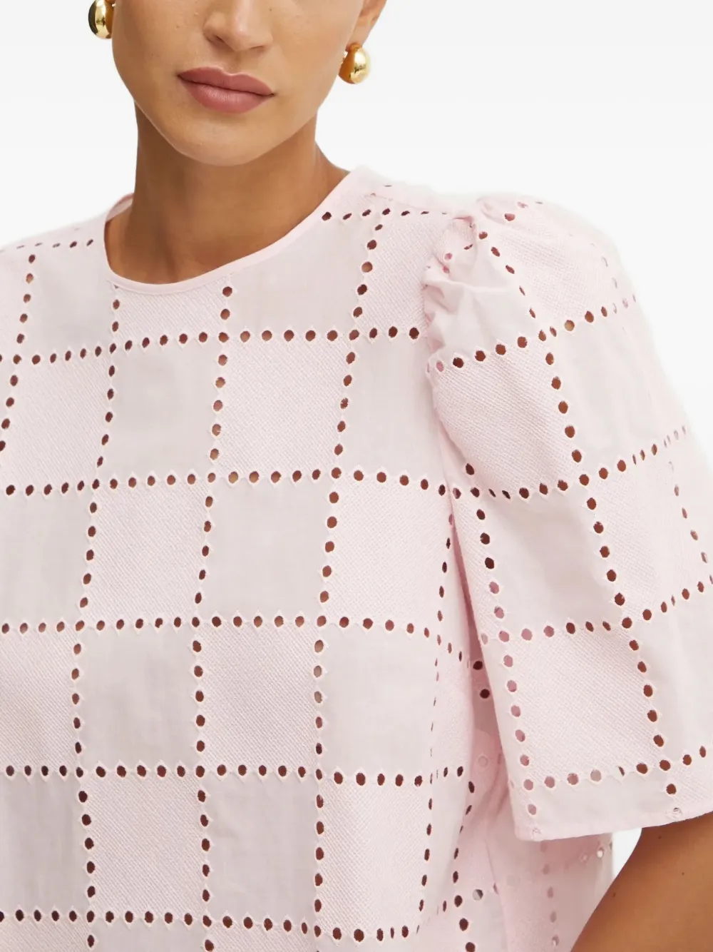 Puff-Sleeve Eyelet Top