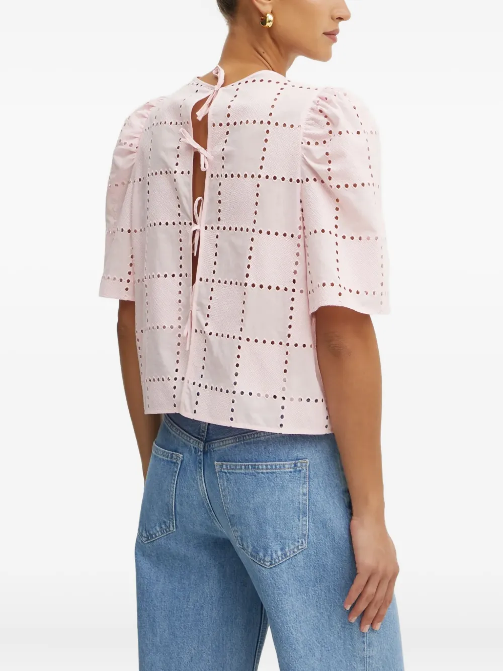 Puff-Sleeve Eyelet Top