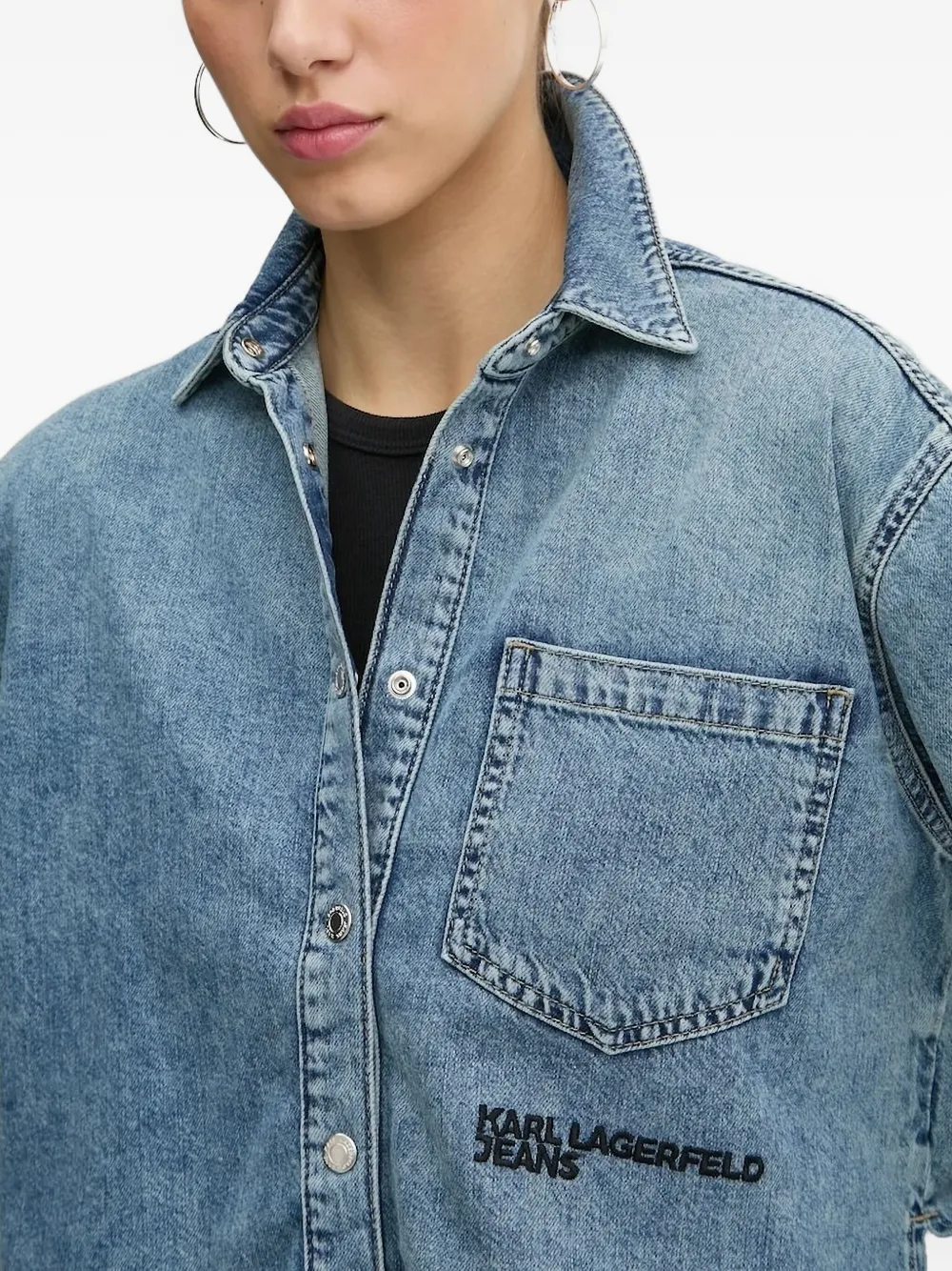 Karl Lagerfeld Jeans Denim blouse met kanten afwerking Blauw