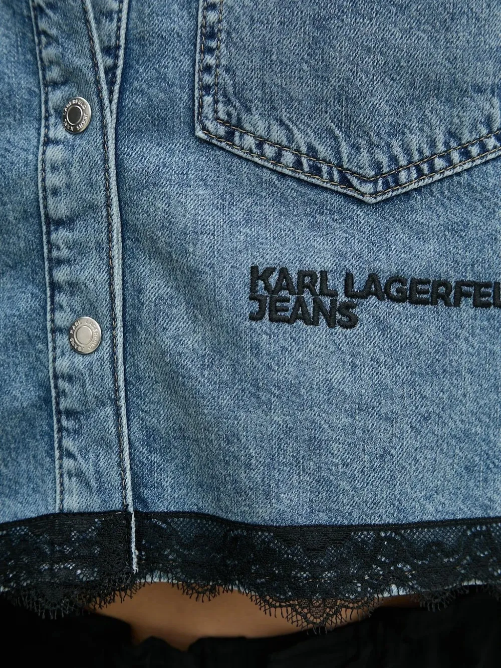 Karl Lagerfeld Jeans Denim blouse met kanten afwerking Blauw
