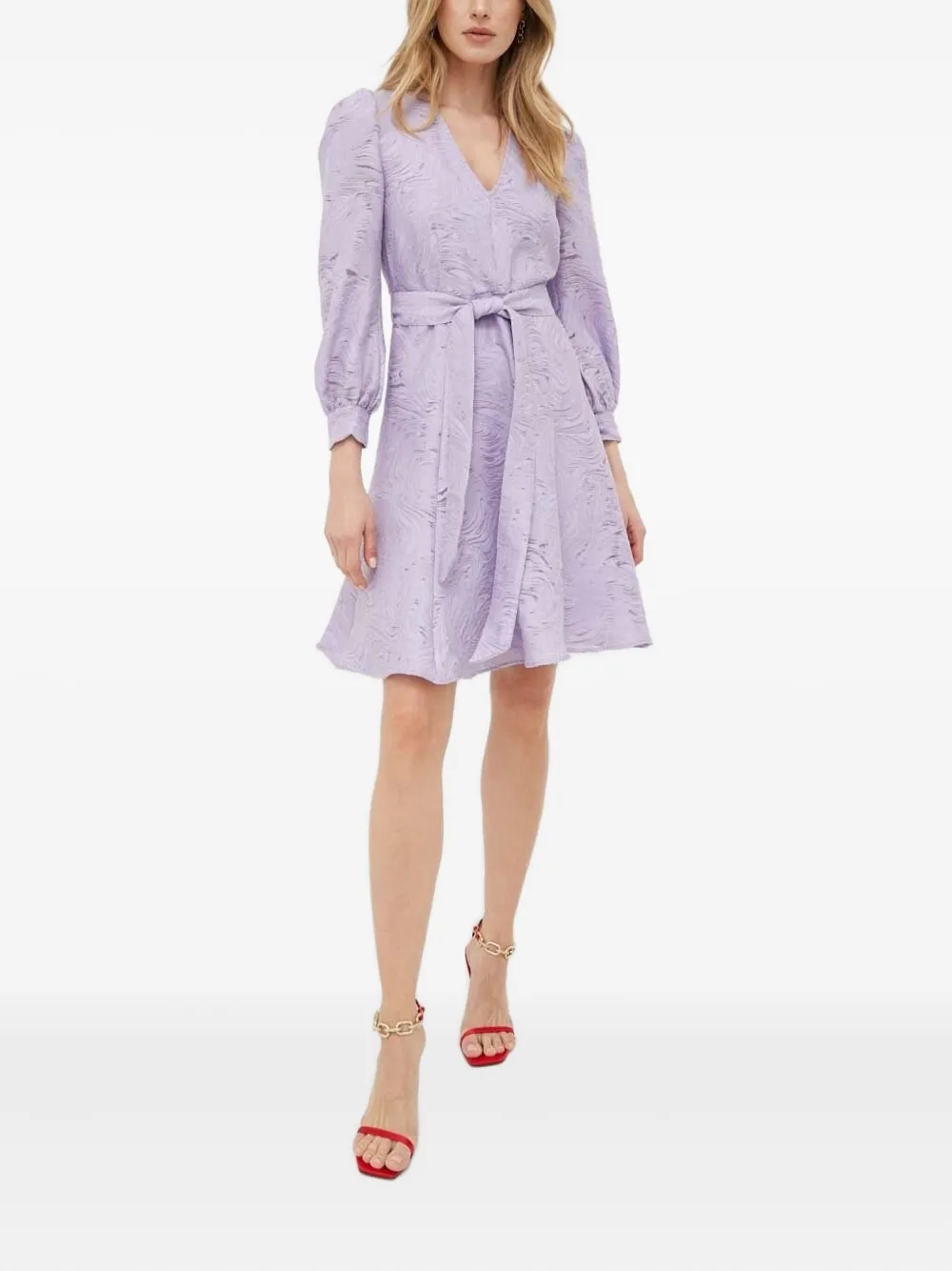 Ivy & Oak Puff-sleeve Textured Mini Dress In Purple