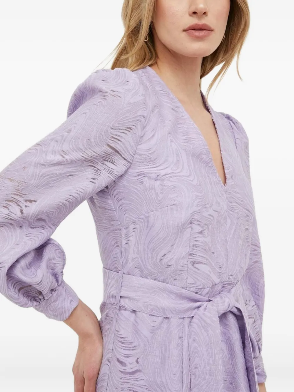 Ivy & Oak Puff-sleeve Textured Mini Dress In Purple