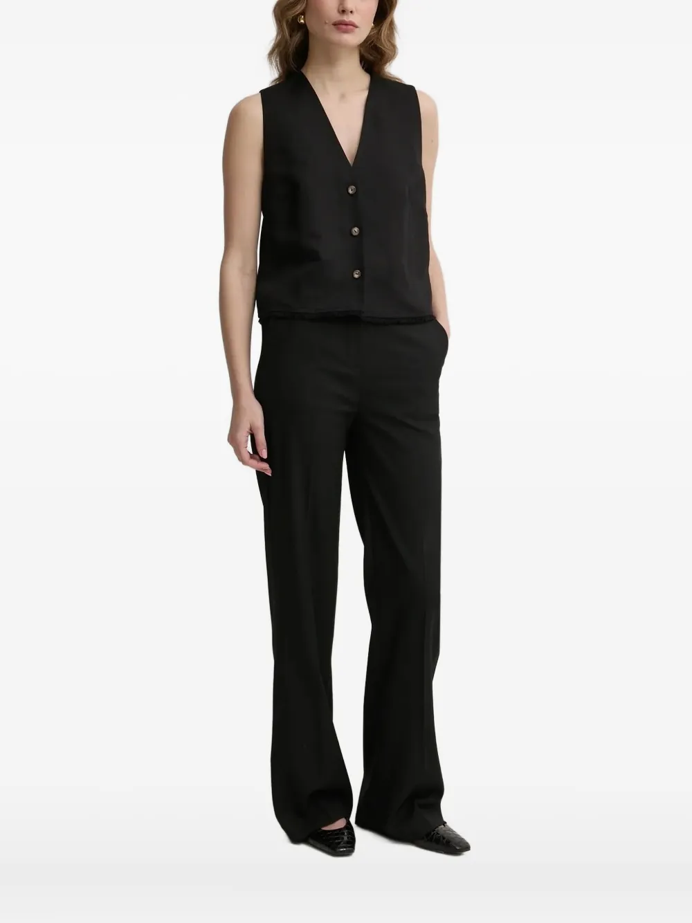 Ivy & Oak Button-front Fringed Top In Black