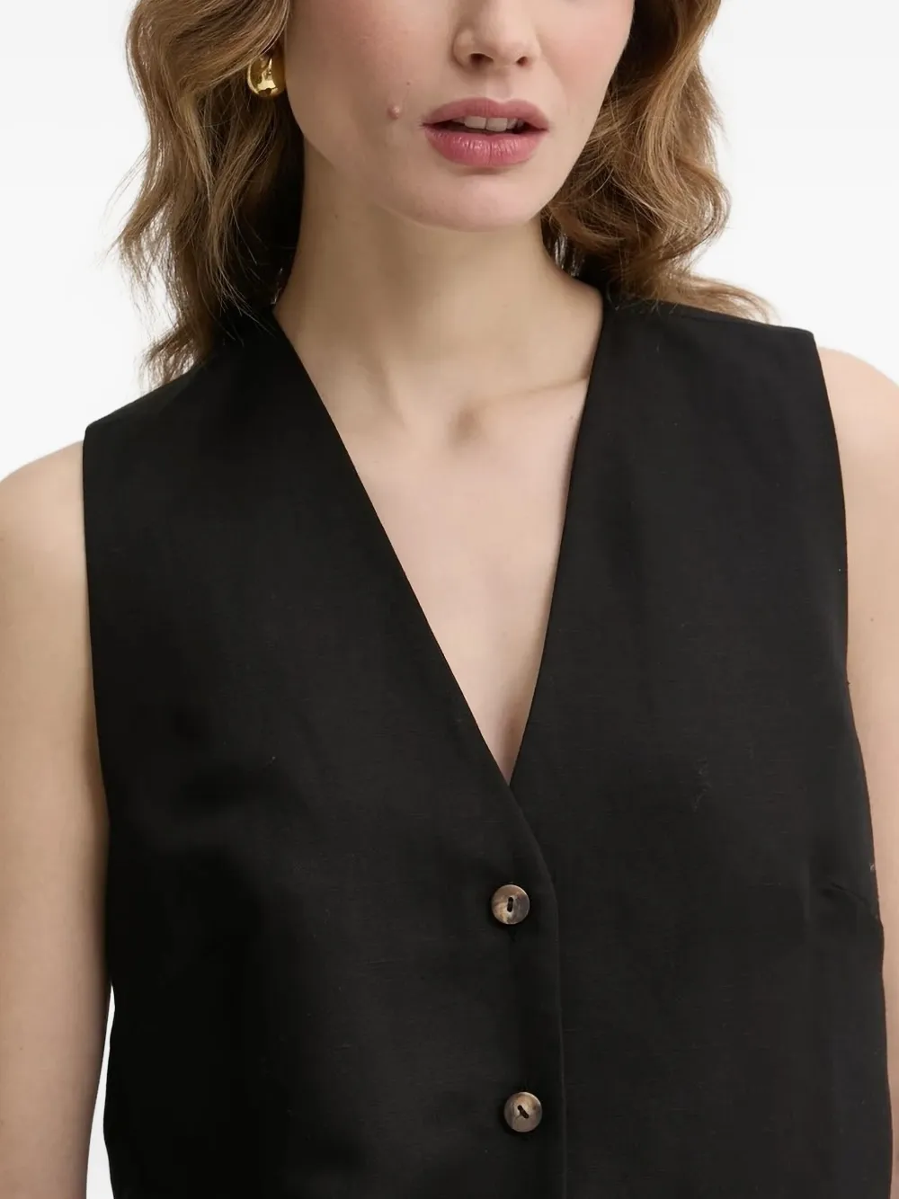 Ivy & Oak Button-front Fringed Top In Black