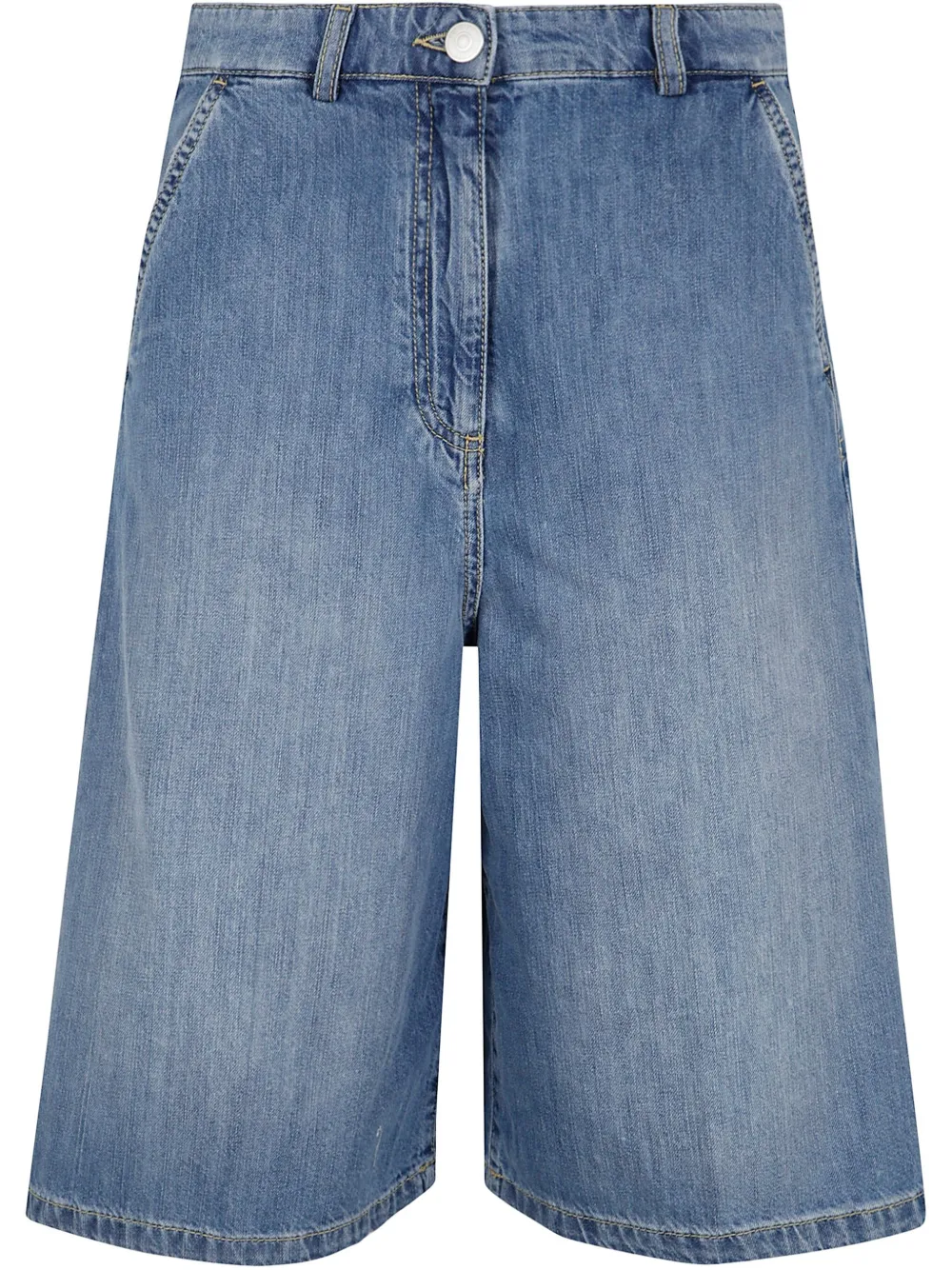 knee-length denim shorts