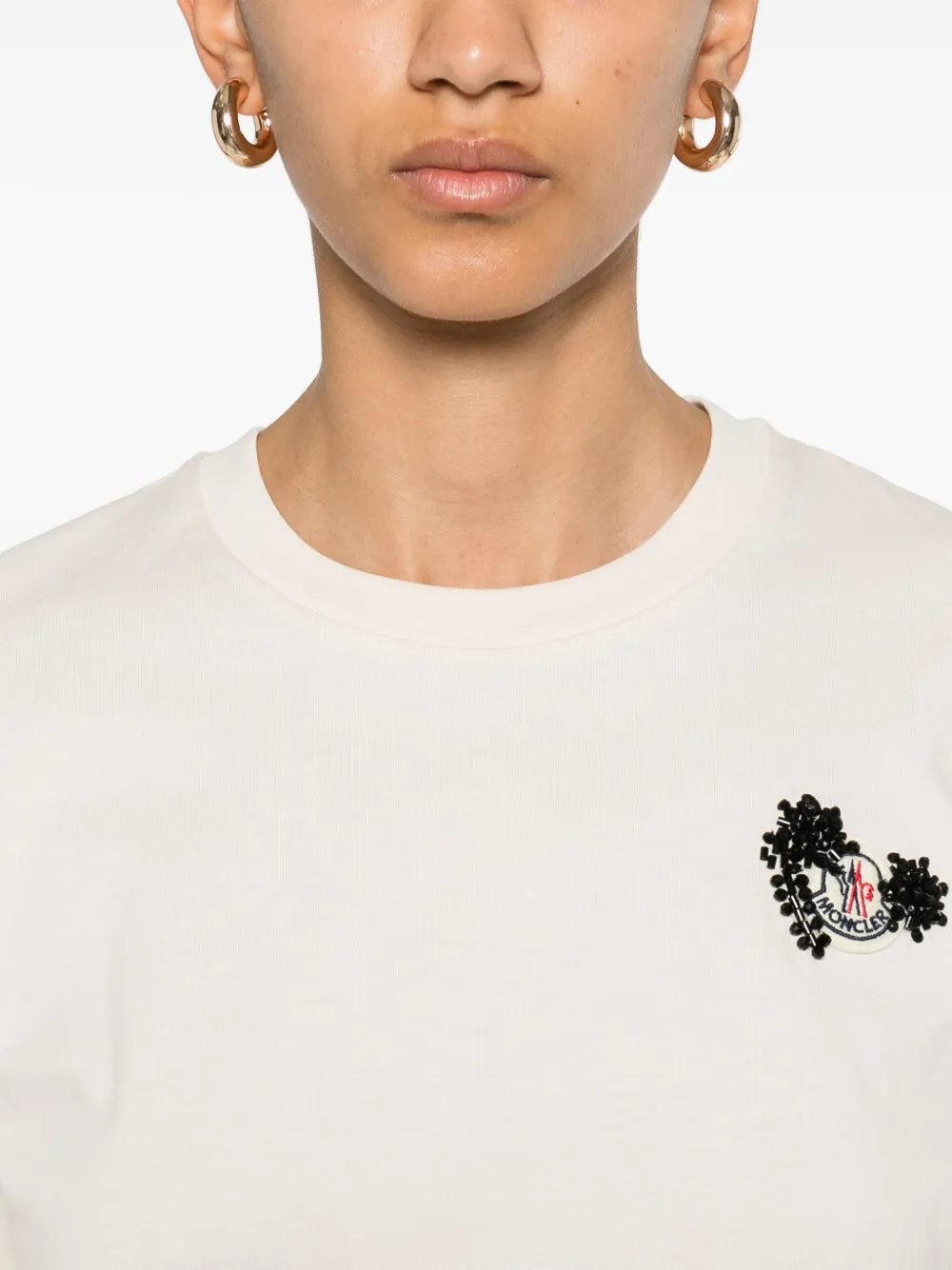 Moncler Katoenen T-shirt met kralen Beige