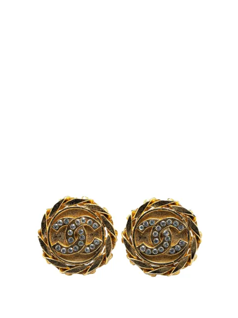 CHANEL Pre-Owned 20th Century Gold Plated Rhinestone CC Clip On Earrings costume earrings