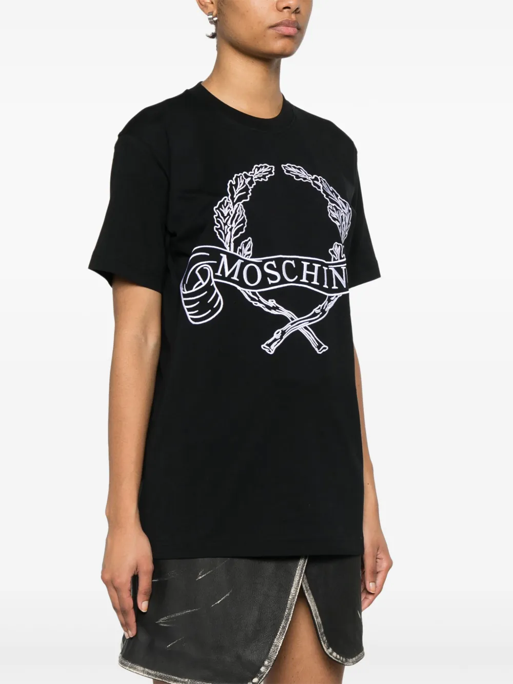 Moschino T-shirt met geborduurd logo Zwart