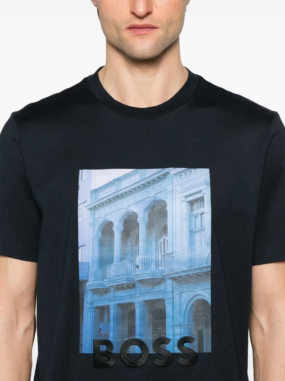 BOSS T-shirt met fotoprint Blauw