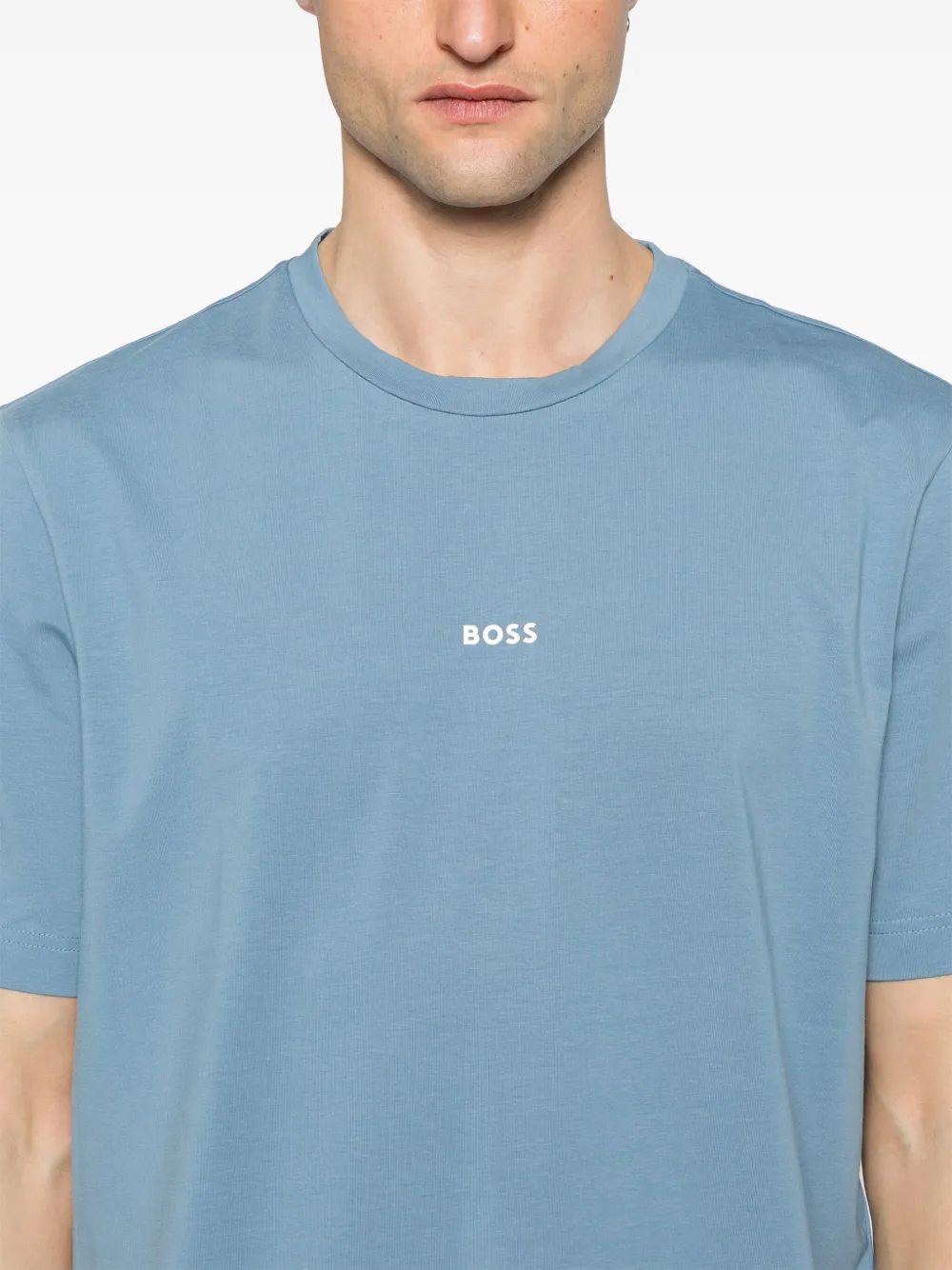 BOSS Katoenen T-shirt met logoprint Blauw