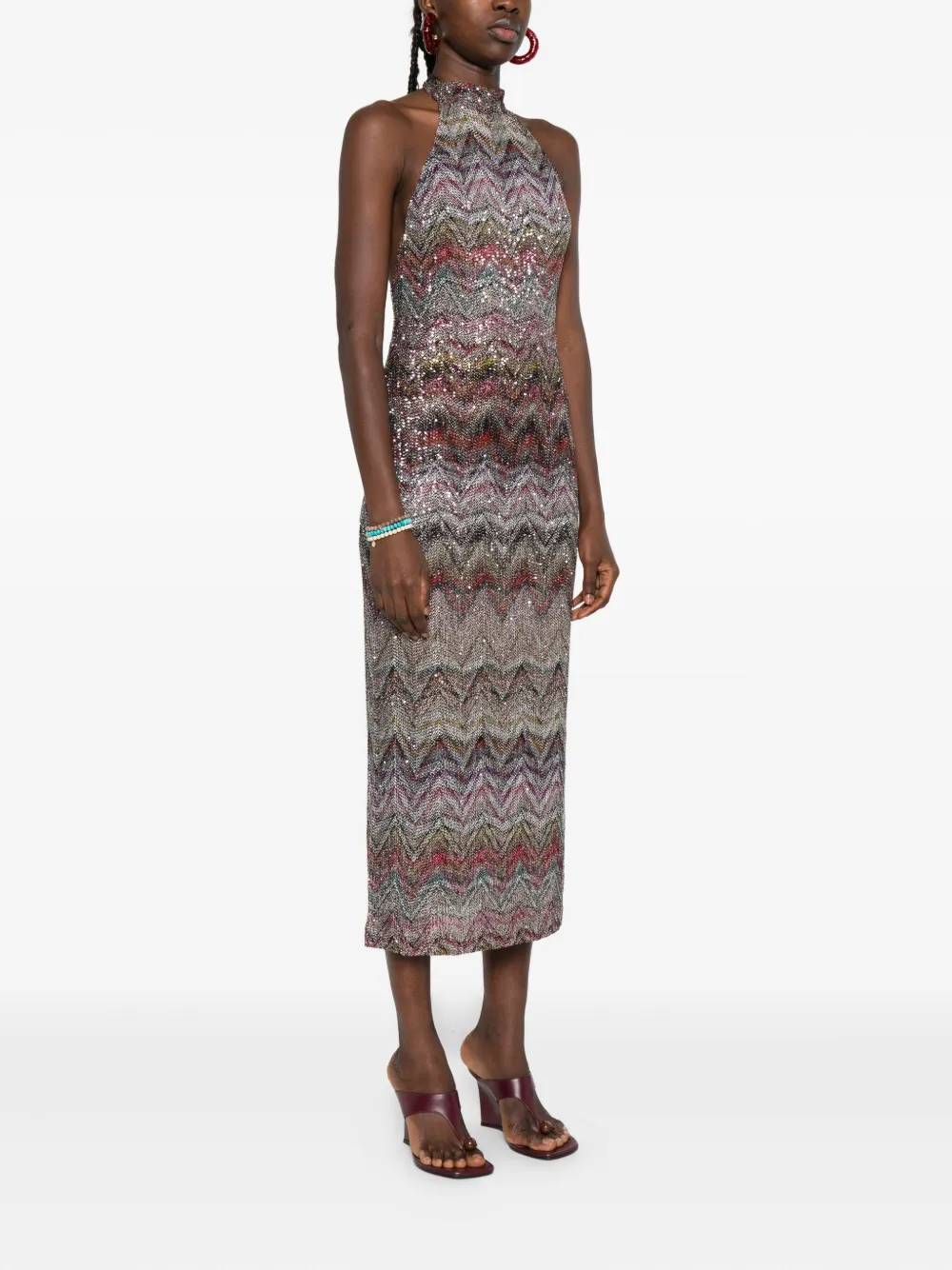 Missoni sequin-embellished halterneck midi dress Rood