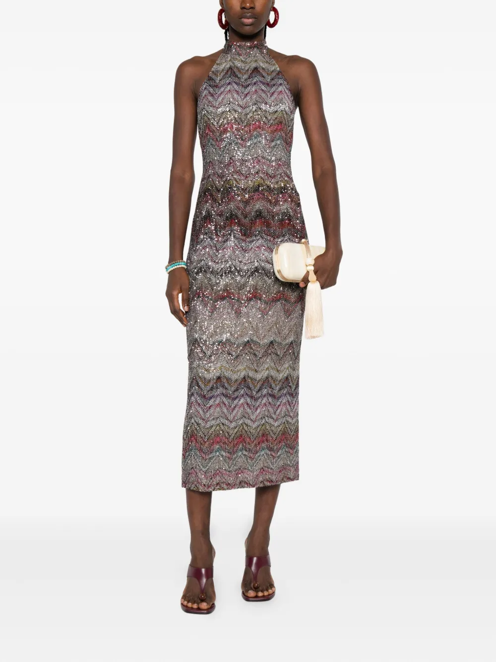 Missoni sequin-embellished halterneck midi dress Rood