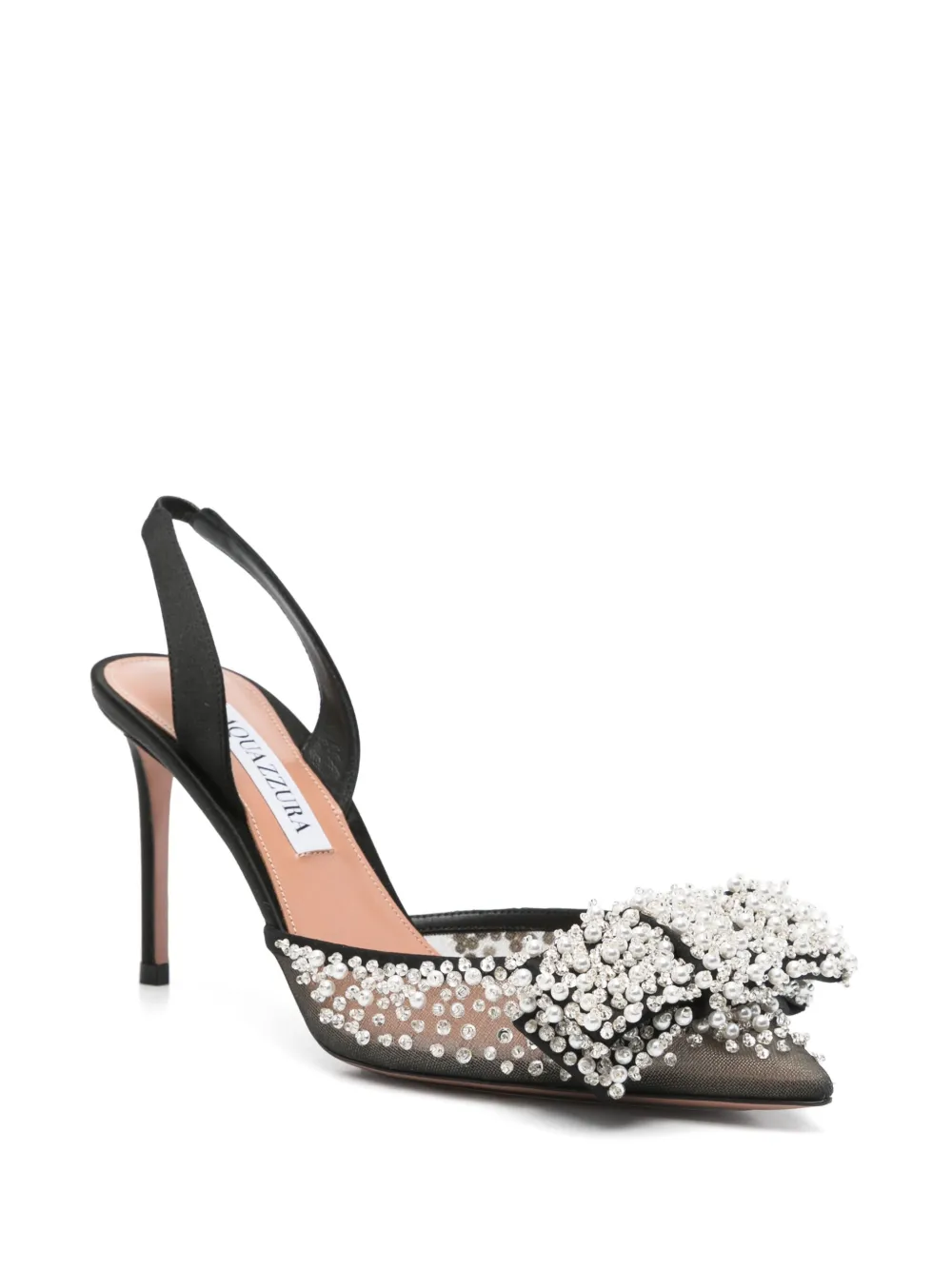 Aquazzura 90 mm slingback pumps met strikdetail - Zwart