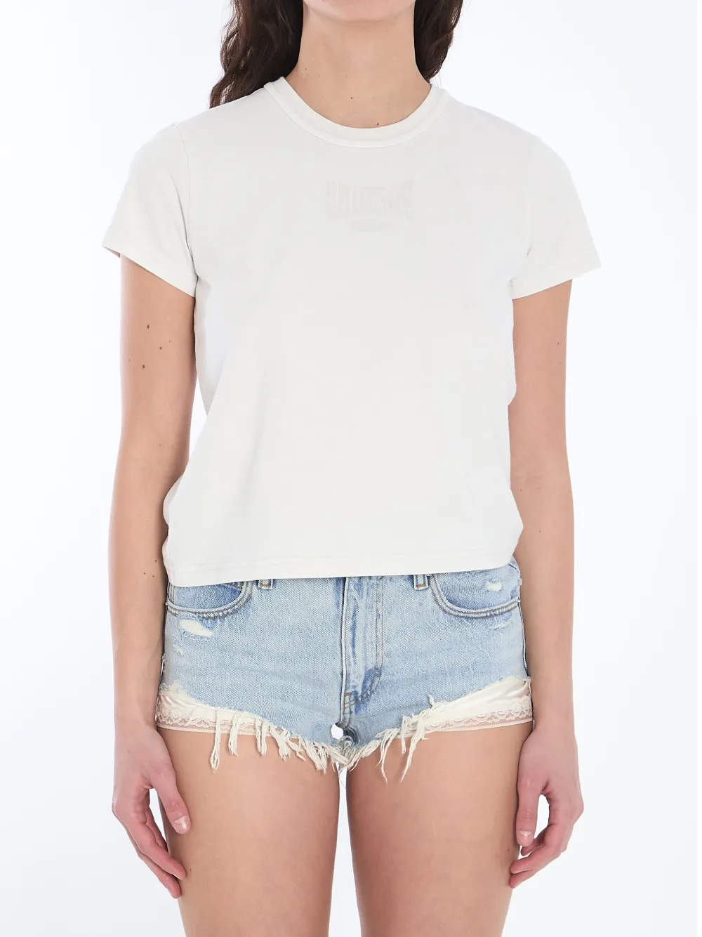 Alexander Wang Cropped T-shirt With Logo In Weiss