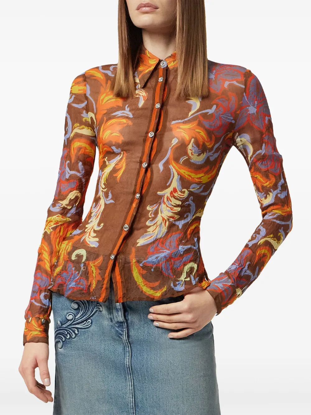 Versace Exotic Barocco crêpe blouse Bruin
