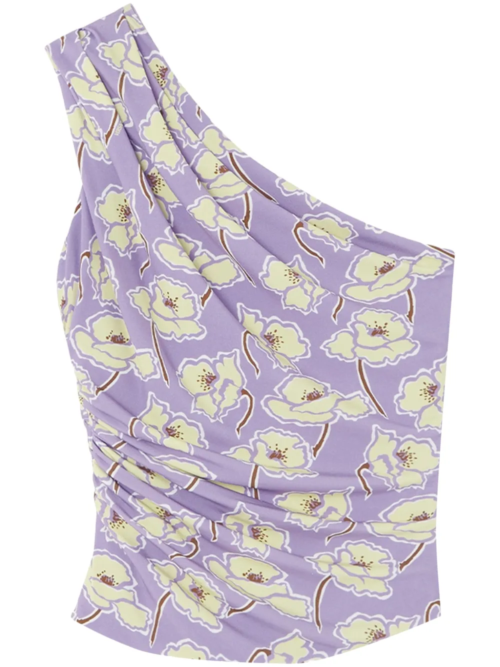 Versace Poppies gesmockte asymmetrische top Paars