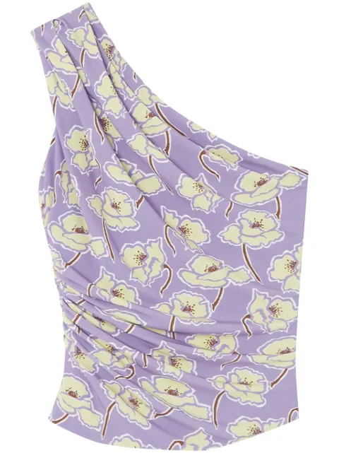 Versace Poppies gathered one-shoulder top