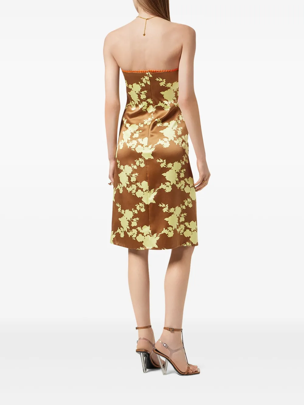 Versace Wild Roses strapless midi-jurk Bruin