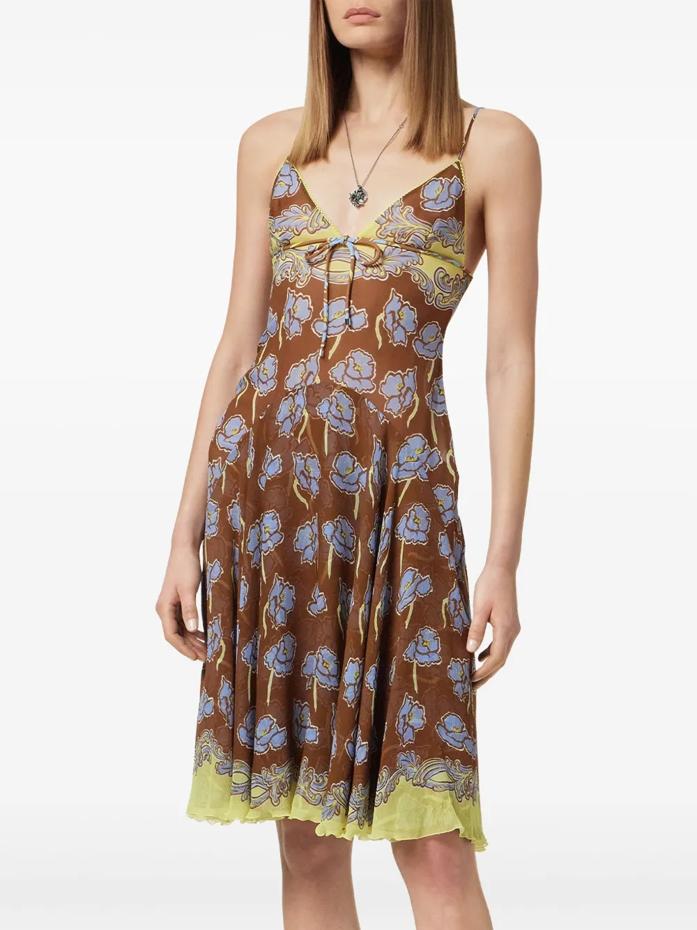 Versace Poppies foulard midi-jurk Bruin