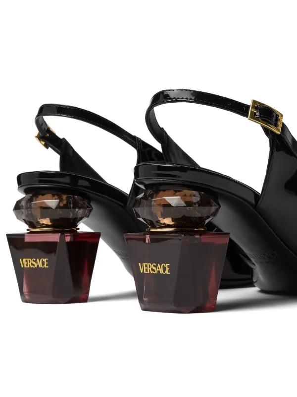 Versace 70mm Bright Crystal Slingback Pumps | Black