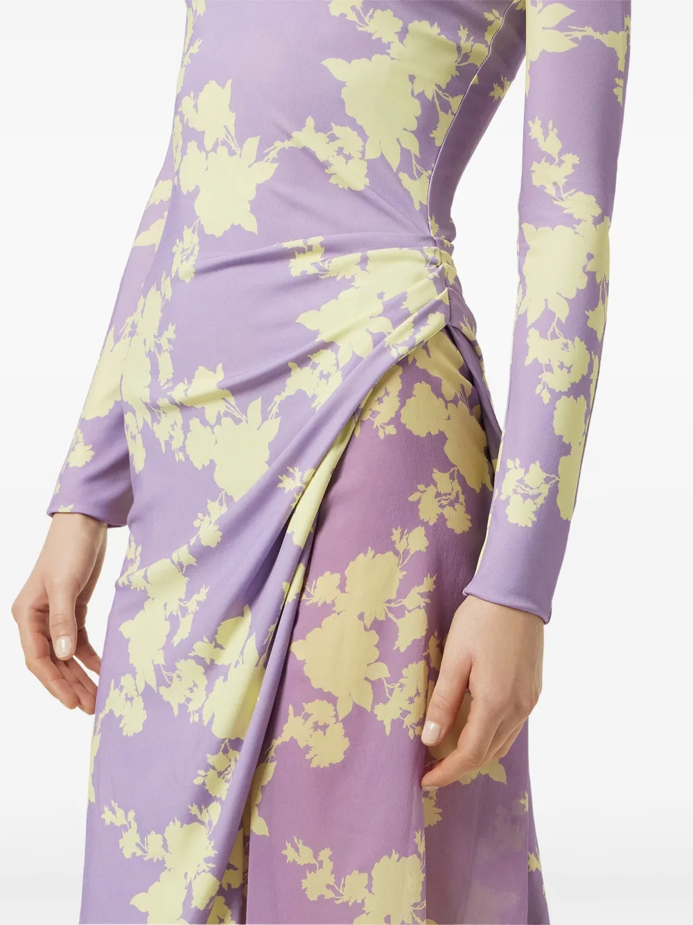 Versace Wild Roses gesmockte midi-jurk Paars