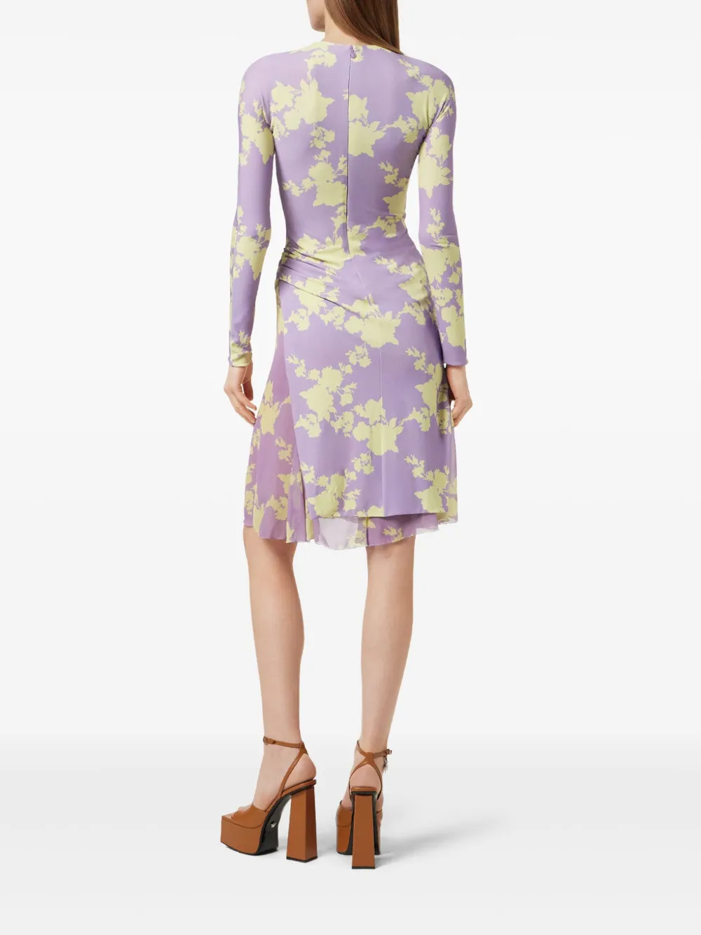 Versace Wild Roses gesmockte midi-jurk Paars