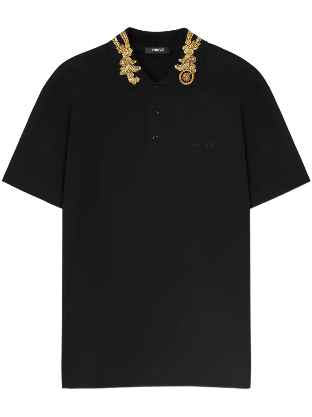 Versace Barocco Leaf embroidered polo shirt | Black | Image 1