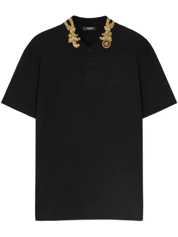 Tシャツ・カットソー VERSACE PIQUET POLO SHIRT WITH EMBROIDERY Versace Black Piquet Polo Shirt | italist