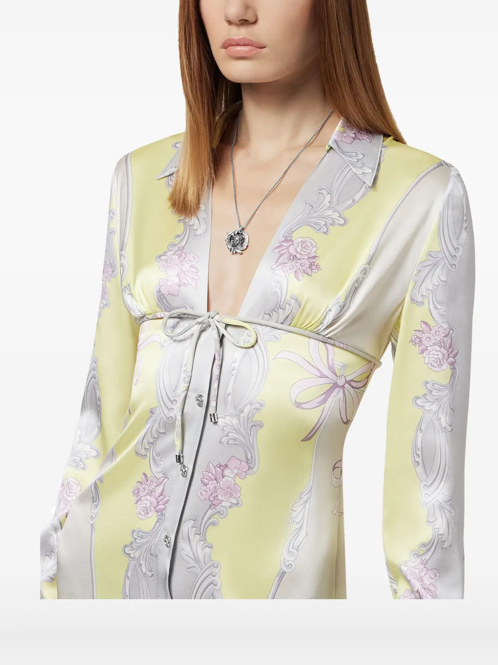 Versace Cameo zijden midi-blousejurk Geel