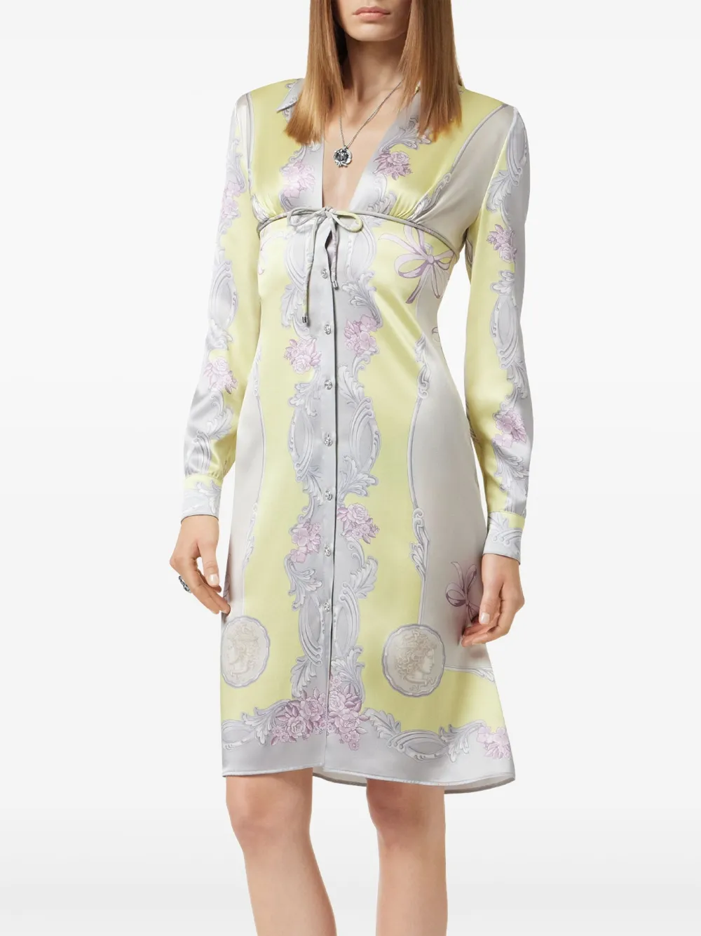 Versace Cameo zijden midi-blousejurk Geel